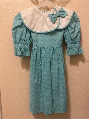 Vintage Blue Peter Pan Collar Tulip Dress with Bow